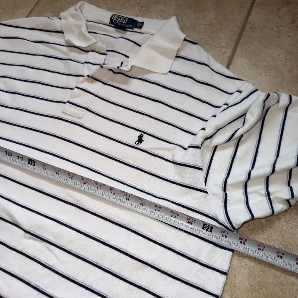 Polo by Ralph Lauren White and Blue Short Sleeve Polo Shirt - Size 2XLT